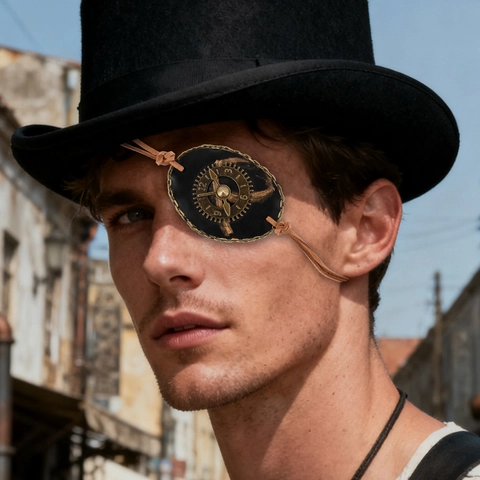 Steampunk Retro Augenklappe Und Gothic Spitze Zahnrad Halskette Für Halloween Cosplay Piraten Kostüm Zubehör Für Damen Herren