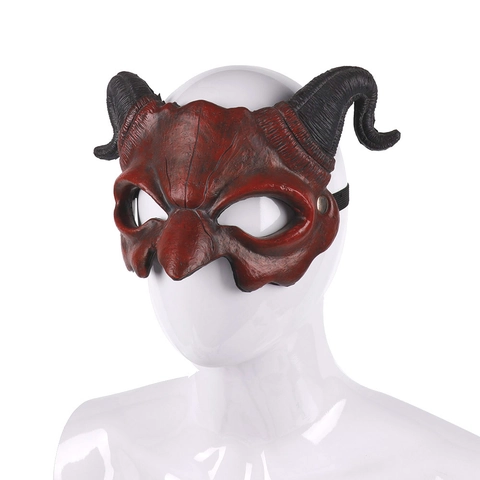 Maschera Da Demone Di Halloween Spaventosa Con Corna Di Ariete Schiuma PU Mezza Faccia Costume Per Carnevale Party Cosplay