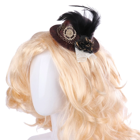 Vintage Steampunk Mini Top Hat Hair Clip With Alloy Gears Feathers Lace For Music Festival Carnival Gothic Party Women Jewelry
