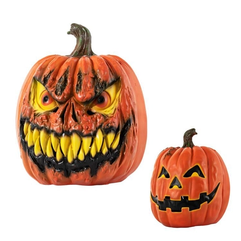 Halloween Pumpkin Head Ornaments Scary Evil Fangs Resin Decorative Props Party Cosplay Home Decor