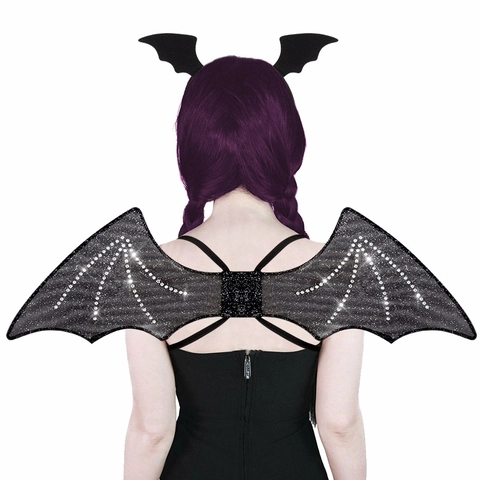 Cerchietto E Ali Di Pipistrello Nero Per Halloween Con Strass Glitter Garza Gothic Cosplay Party Accessori Per Costumi Da Donna