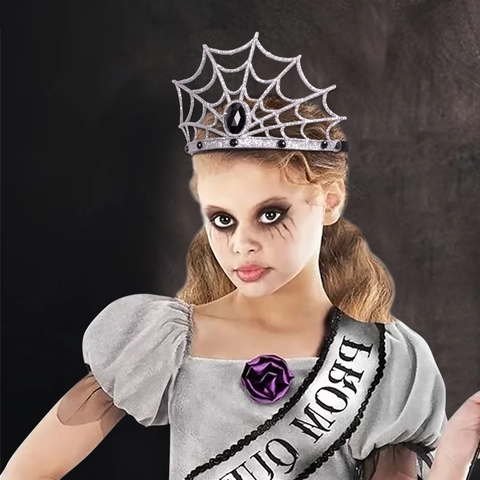 Corona de Telaraña de Halloween Tiara de Reina Araña Plateada Con Purpurina Tocado Gótico Con Diamantes Negros Fiesta