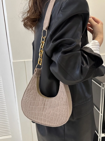 Women Crescent Hobo Bag Crocodile Embossed PU Leather Gold Chain Shoulder Underarm Purse Fashion Minimalist