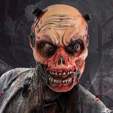 Horror Zombie Mask Biomechanical Cyborg Halloween Party Props Realistic Bloody Cyberpunk Face Headwear Adult