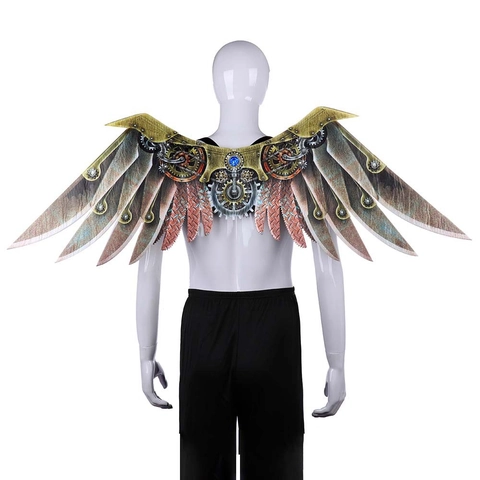 Steampunk Mechanical Wings Halloween Cosplay Costume Accessories Retro Industrial Gear Pattern Felt Wings Prop For Adult Kids