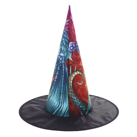 Chapeau De Sorcière Sorcier Halloween Pointu Dragon Pieuvre Crâne Imprimé Polyester Accessoire Costume Cosplay Pour Femmes