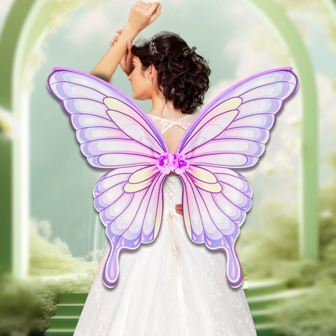 Adult Butterfly Wings Fairy Cosplay Costume Props For Easter Theme Party Decorative Colorful Polyester Wings With Flower