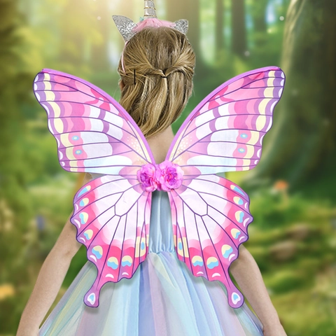 Schmetterlingsflügel Kostüm Fee Farbverlauf Polyester Netz Für Kinder Ostern Cosplay Party Verkleidung Requisite Blumen