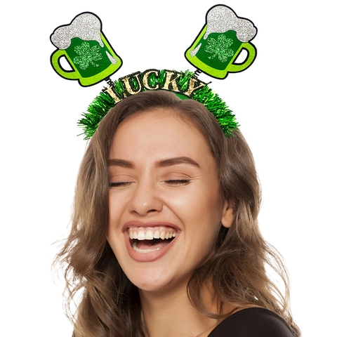 St Patrick's Day Stirnband Grün Kleeblatt Bierkrug Lametta Glitzer Lucky Buchstabe Feiertag Party Kostüm Haarschmuck