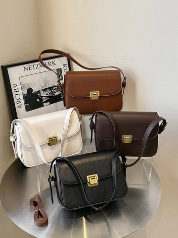 Bolso Cuadrado Pequeño Vintage De Cuero PU Para Mujer Bolso Bandolera Minimalista Con Cierre De Metal Dorado Correa Ajustable Bolso Diario Casual