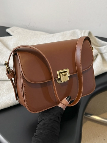 Bolso Cuadrado Pequeño Vintage De Cuero PU Para Mujer Bolso Bandolera Minimalista Con Cierre De Metal Dorado Correa Ajustable Bolso Diario Casual