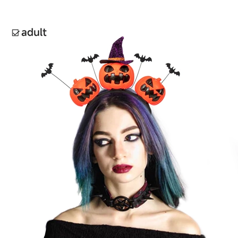 Halloween Pompoen Hoofdband Met Paarse Tovenaarshoed En Zwarte Vleermuis Accessoires Voor Feest Cosplay Kostuum Kostuumrekwisiet
