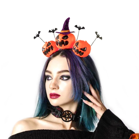 Halloween Pompoen Hoofdband Met Paarse Tovenaarshoed En Zwarte Vleermuis Accessoires Voor Feest Cosplay Kostuum Kostuumrekwisiet