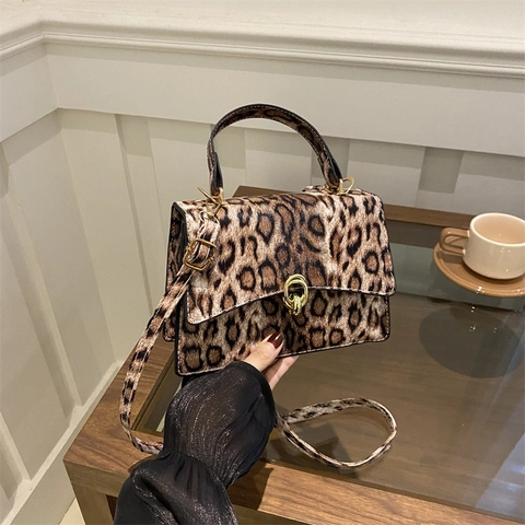 Damen Crossbody Tasche Mit Leopard Muster PU Leder Kleine Quadratische Handtasche Mit Goldener Metallschnalle