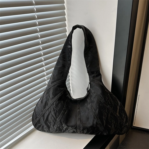 Bolso de Hombro Hobo para Mujer Gran Capacidad Vintage Textura Arrugada Bolso Tote de Lona Con Cremallera Triangular Moda Diaria