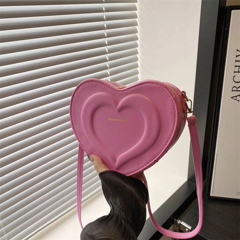 Mode Hartvorm Schoudertas PU Leer 3D Reliëf Crossbody Tas Voor Dames Dagelijks Casual Street Style Tas