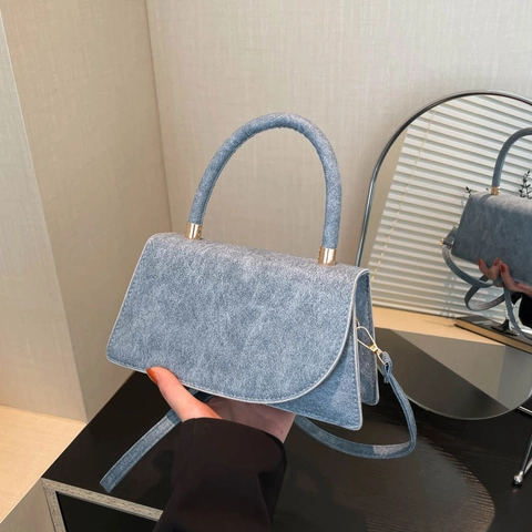 Bolso de Hombro Vintage de Cuero PU Esmerilado para Mujer Color Sólido Bolso Bandolera Cuadrado Pequeño Con Asa Superior