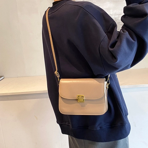 Vintage PU Leather Square Shoulder Bag For Women Fashion Simple Crossbody Bag With Metal Clasp Elegant Daily Commute Purse