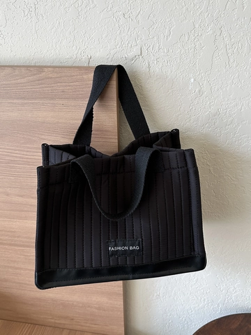 Women Quilted Tote Bag Vertical Stripe Cotton Linen Handbag Solid Color Casual Shoulder Bag Webbing Handle Simple Style