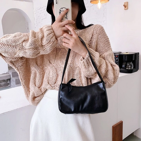Borsa A Spalla Sottoascella Donna Pelle PU Minimalista Colore Solido Stile Baguette Borsa A Mano