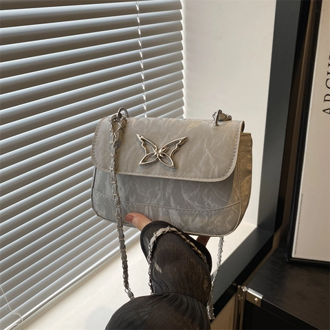 Bolso de Hombro de Moda para Mujer con Hebilla de Mariposa Bolso Cuadrado Pequeño Cuero PU Cadena Bandolera Y2K Chic Textura Mármol