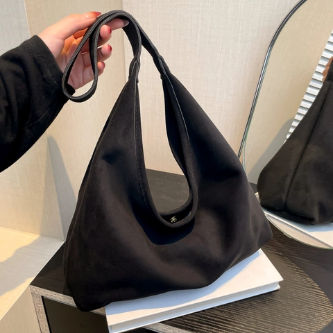 Women Large Capacity Faux Suede Shoulder Bag Minimalist Hobo Tote Bag Retro Solid Color Suede Fabric Underarm Bag For Daily Commute