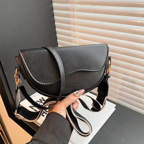 Bolso De Hombro Silla De Montar Mujer Cuero PU Solapa Ondulada Correas Dobles Bolso Elegante Para Uso Diario