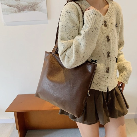 Minimalistische PU Leder Tote Tasche Große Kapazität Vintage Schultertasche Für Damen Mode Alltagslook