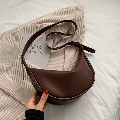 Borsa A Spalla A Mezzaluna In Pelle PU Da Donna Tracolla Regolabile Hobo Minimalista Urbana