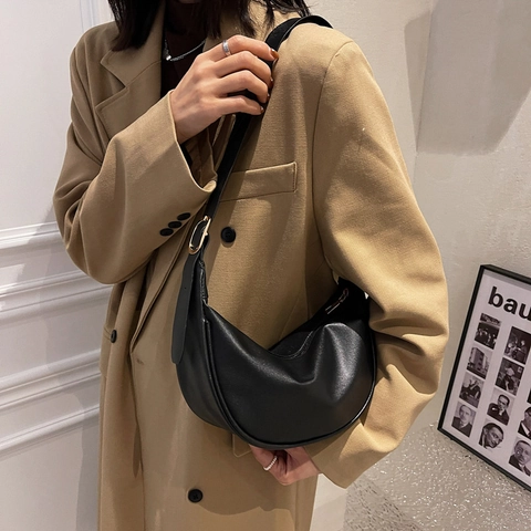 Borsa A Spalla A Mezzaluna In Pelle PU Da Donna Tracolla Regolabile Hobo Minimalista Urbana