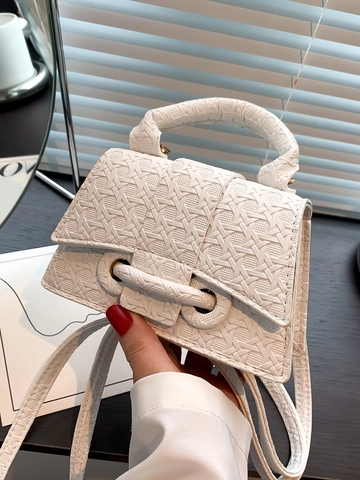 Women Mini Handbag PU Leather Woven Texture Hourglass Shape Crossbody Bag Top Handle Detachable Strap
