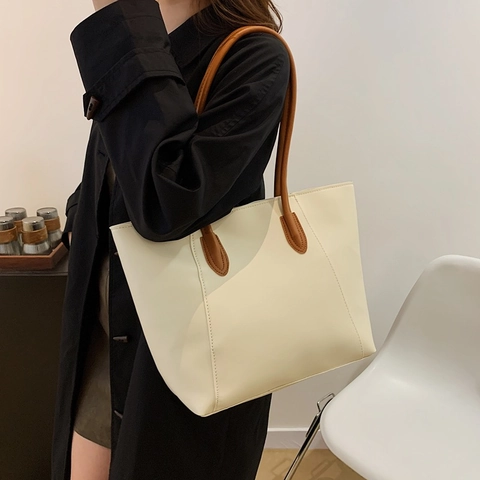 Bolso Tote de Cuero PU para Mujer Vintage de Gran Capacidad Bolso de Hombro Conmuter Minimalista de Axila Color Sólido