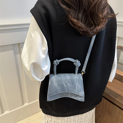 Bolso de Hombro Minimalista para Mujer Asa Anudada Color Sólido de PU Bolso Bandolera Retro Elegante Bolso de Mano Moda Cuadrada