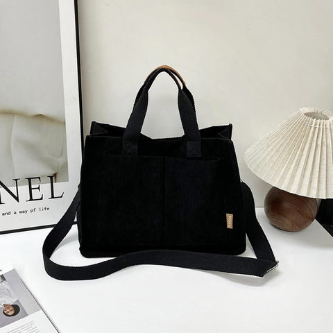 Dames Corduroy Tote Tas Hoge Capaciteit Woon-Werkverkeer Schoudertas Met Verstelbare Riem Casual Handtas Voor Dagelijks