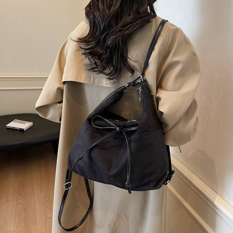 Vintage Hobo Tasche Aus Wildlederimitat Große Kapazität Schultertasche Mit Schleifendekoration Für Damen Retro