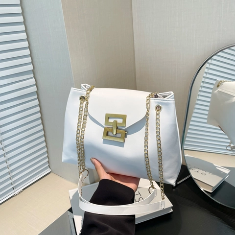 Women Vintage Small Square Shoulder Bag PU Leather Trendy Metal Chain Strap Geometric Lock Crossbody Bag