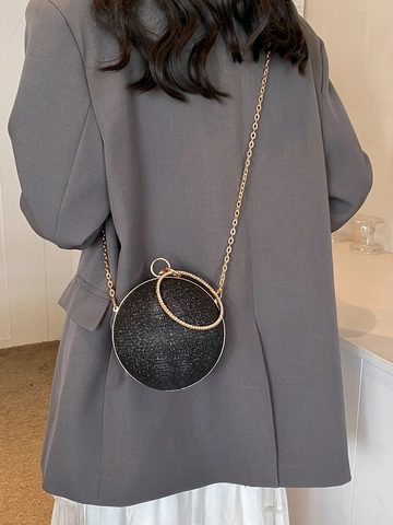 Kugelförmige Abendtasche Glitzer Pailletten Runder Metallgriff Strass Kettengurt Party Clutch Für Damen Elegant
