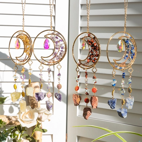 Moon Crystal Suncatcher Dream Catcher With Natural Agate Stones Life Of Tree Handmade Hanging Ornament Home Decor Gift
