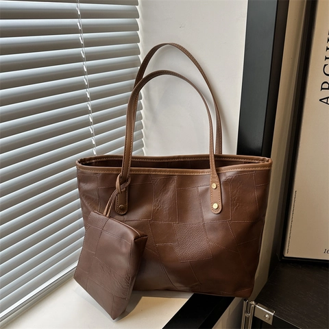 Borsa Tote Patchwork E Pochette Piccola In Pelle PU Grande Capacità Borsa A Spalla Donna Moda Designer Per Il Quotidiano