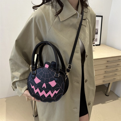 Bolso de Hombro con Forma de Calabaza de Halloween para Mujer Cuero PU Cara de Calabaza Telaraña Bolso Bandolera Fiesta Regalo