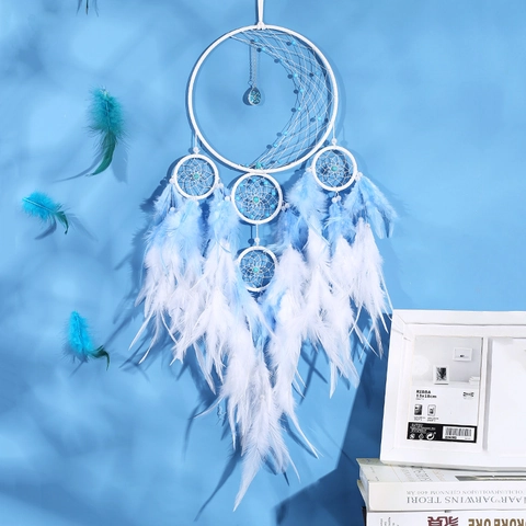 Acchiappasogni Fatto A Mano Decorazione Parete Piume Perline Forma Luna Stile Boho Ornamento Camera Luce Notturna