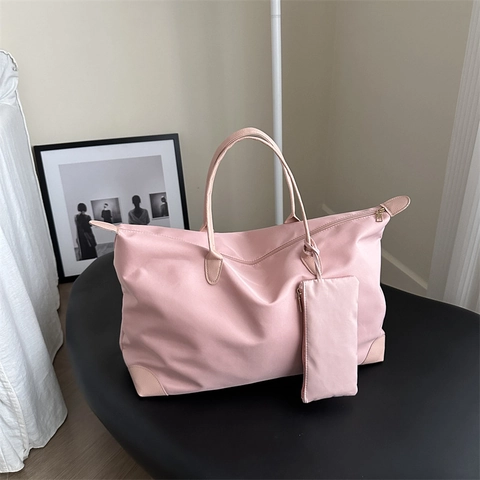 Borsa Tote In Nylon Grande Capacità Con Piccola Pochette Finiture In Pelle PU Borsa A Spalla Da Viaggio Casual Elegante