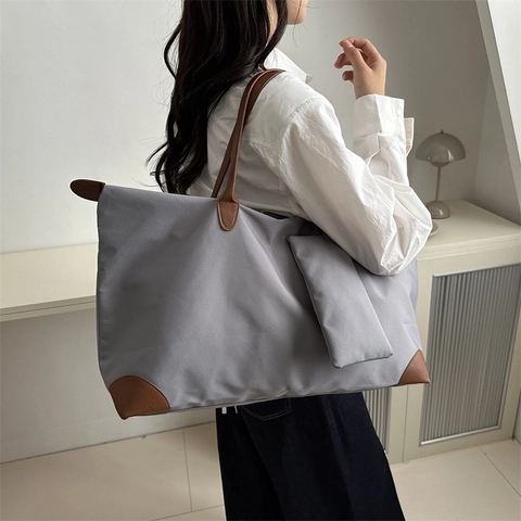 Women Large Capacity Waterproof Nylon Tote Bag Minimalist Casual Shoulder Bag Travel Handbag Including Small Pouch
