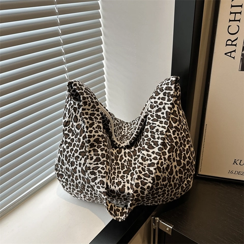 Borsa A Spalla In Tela Con Stampa Leopardata Grande Capacità Hobo Tote Per Donna Moda Casual Retrò Chiusura Lampo