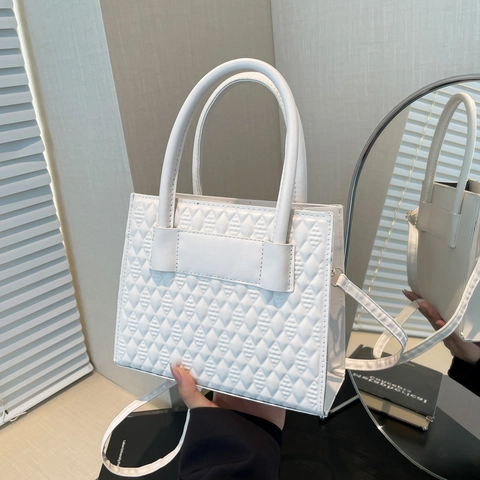 Sac Fourre-tout en Cuir PU Matelassé de Style Coréen pour Femmes Sac à Épaule Gauffré Géométrique avec Poignée et Bandoulière