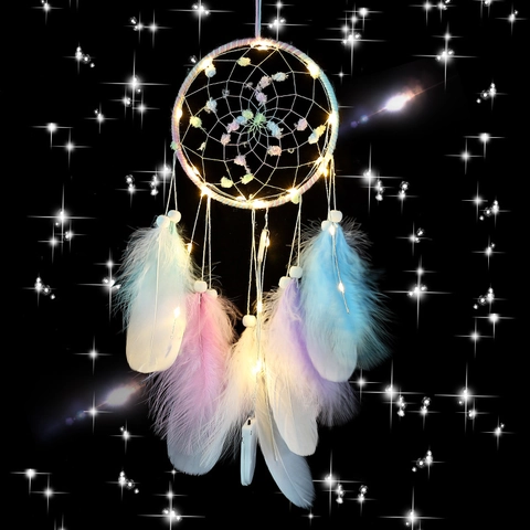 Handmade Dreamcatcher Hanging Decoration Macaron Rainbow Feather Wood Beads Boho Wall Art Ornament For Home Bedroom Gift