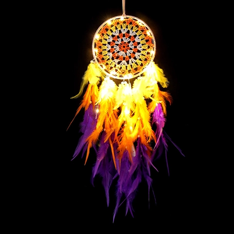 Handmade Rainbow Feather Dreamcatcher With LED Lights Boho Hanging Ornament For Bedroom Living Room Wall Decor Birthday Gift