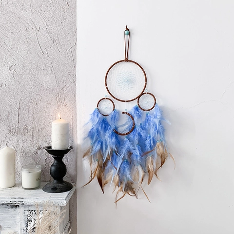 Acchiappasogni Bohémien con Piume Decorazione da Parete Con Luce LED Fatto a Mano Stile Indiano Ornamento per Casa Camera Soggiorno