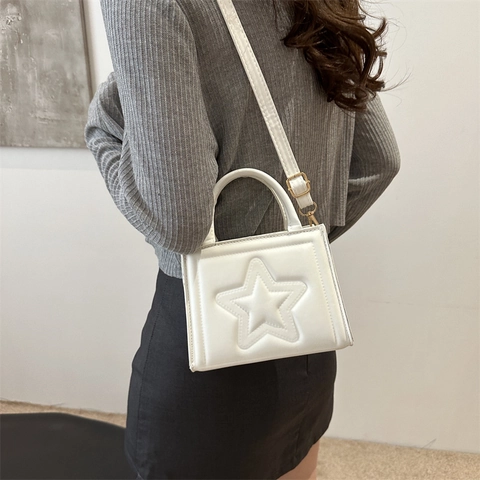 Women Small Crossbody Bag PU Leather Star Embossed Handheld Square Purse Fashionable Solid Color Shoulder Pouch For Daily Use