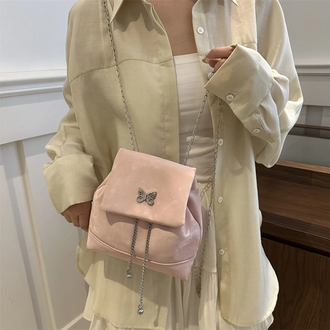 Women Mini Fashion Backpack PU Leather Butterfly Metal Accessory Trendy Elegant Urban Simple Daily Casual Solid Color Small Backpack
